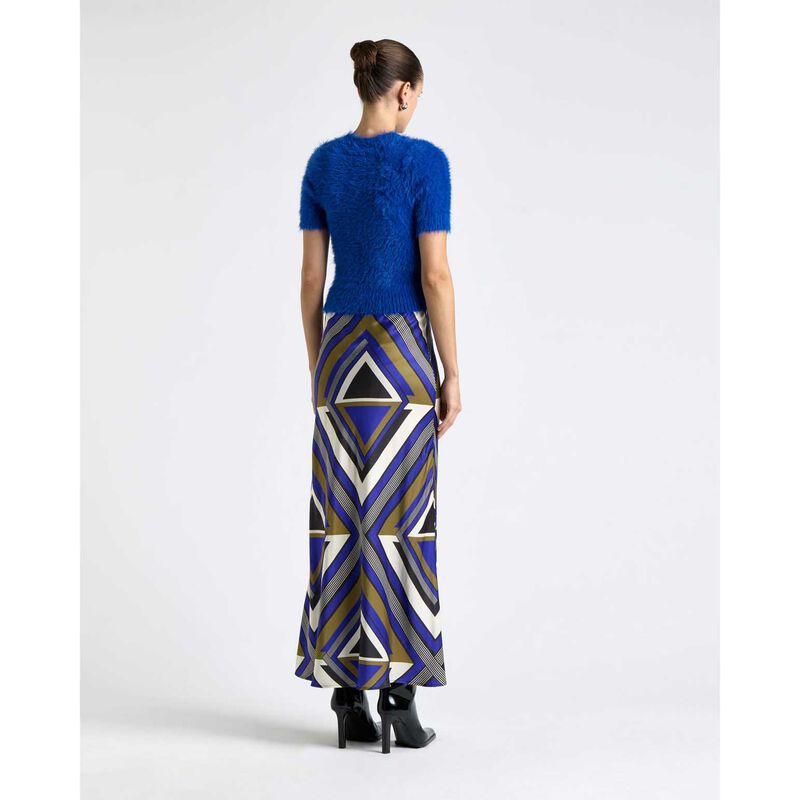 Cue Cobalt Tile Bias Midi Skirt image number 1